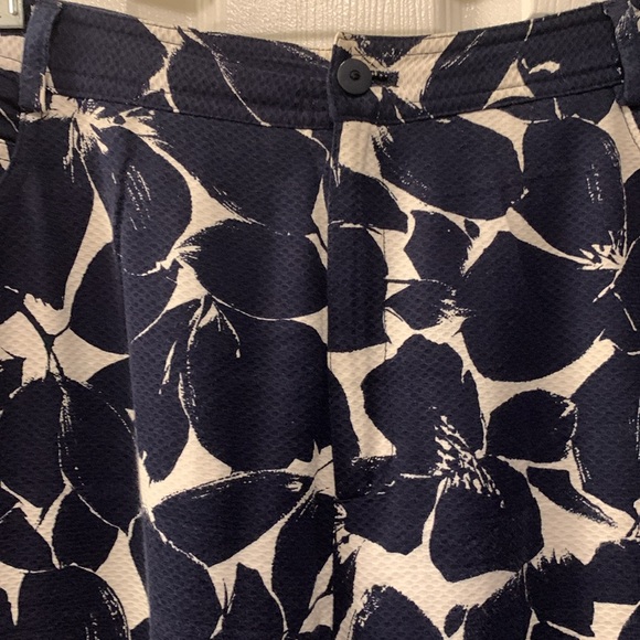 DANA BUCHMAN PANT SZ 14 NAVY/WHITE FLORAL 100%COTTON POCKETS/LOOPS FRONT ZIPPER - Picture 3 of 6